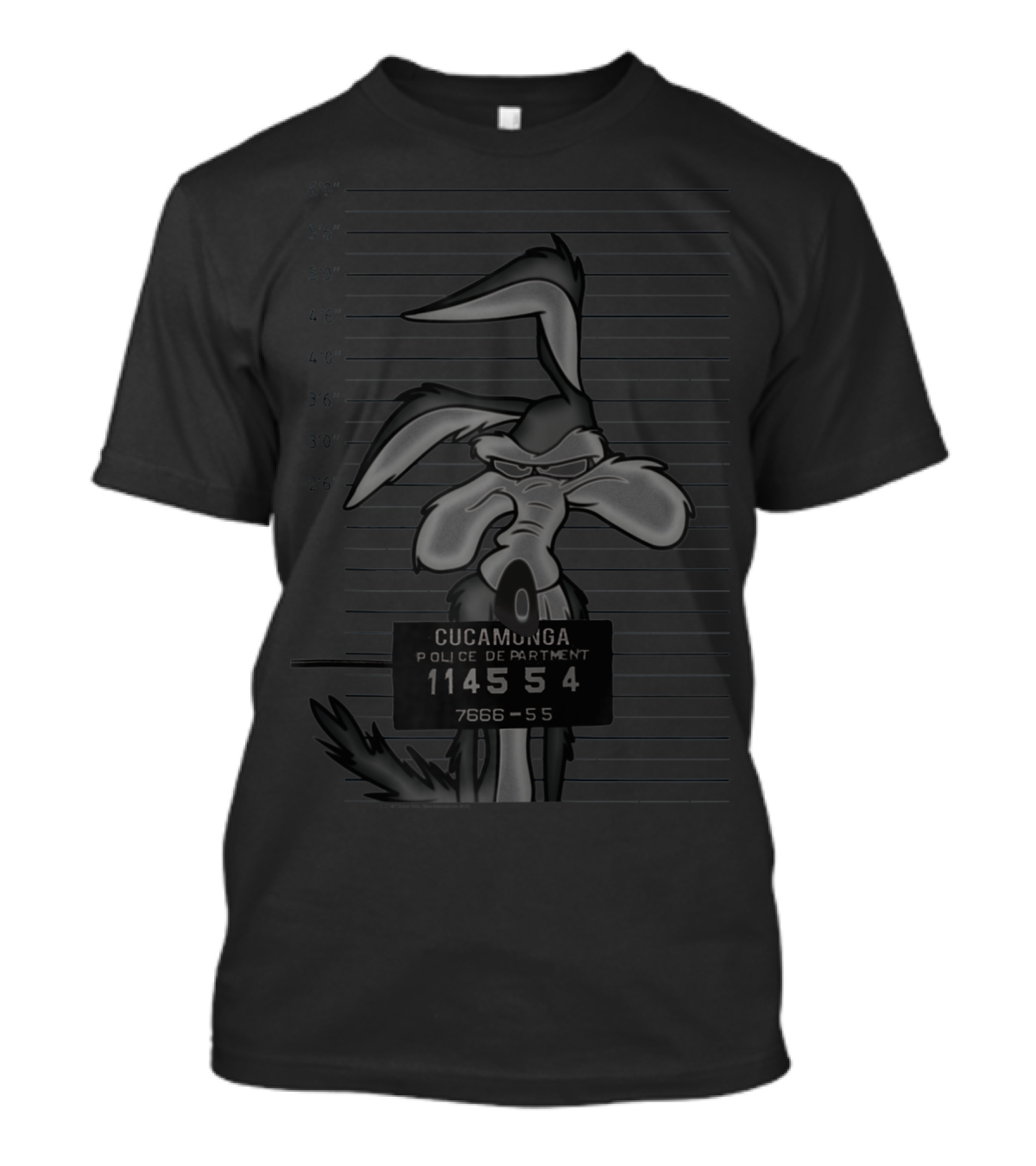 Looney Tunes Wile E Coyote Mugshot Cucamonga Police Department 1145 54 7665-55 T-Shirt