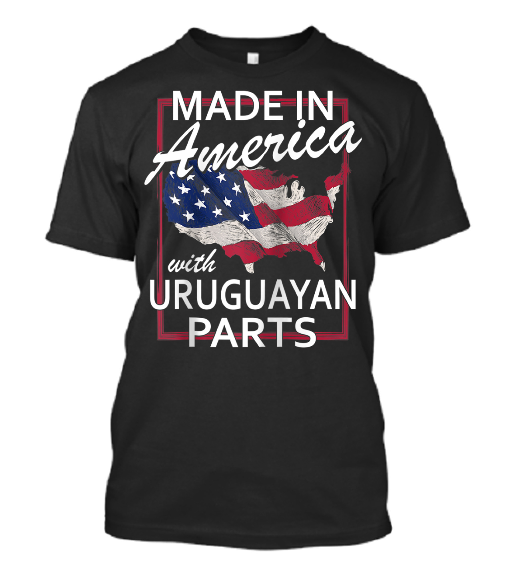 MADE IN AMERICA WITH URUGUAYAN PARTS United States Flag Map T-Shirt