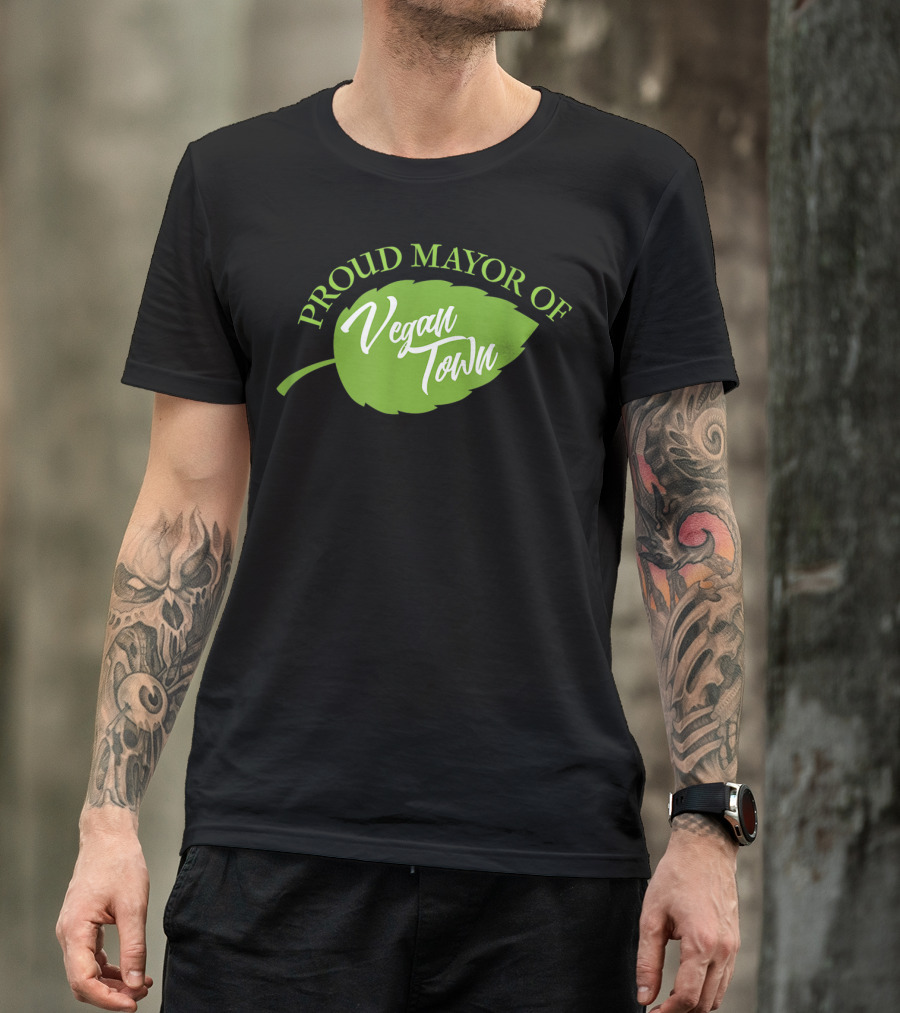 Proud Mayor Of Vegan Town Leaf T-Shirt