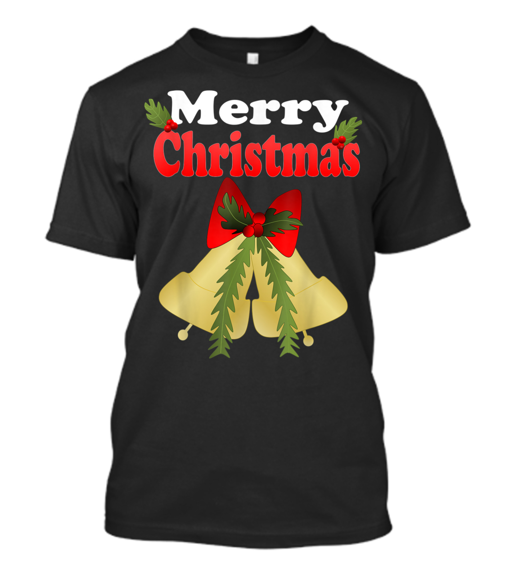 Merry Christmas Jingle Bells Holiday With Holly And Bow T-Shirt