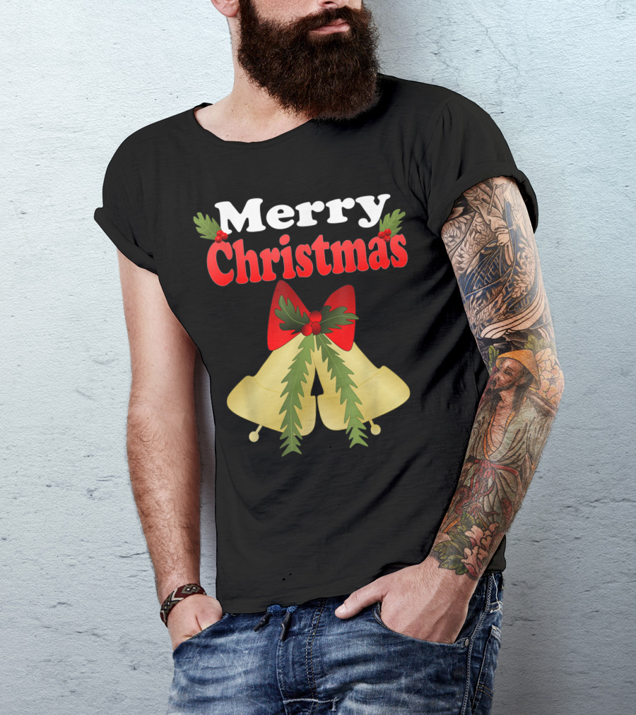 Merry Christmas Jingle Bells Holiday With Holly And Bow T-Shirt