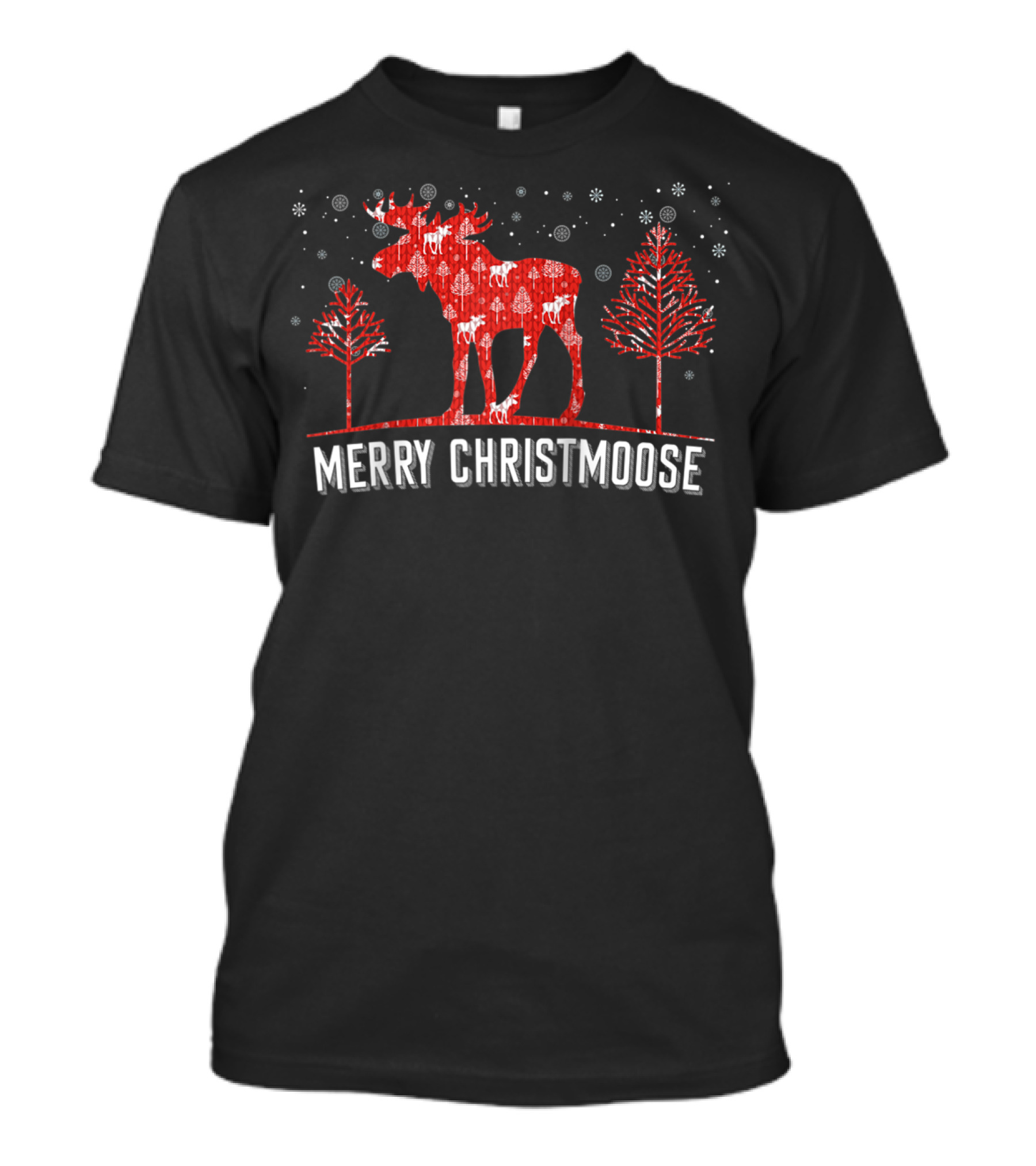 Merry Christmoose Festive Red Moose And Snowy Trees T-Shirt