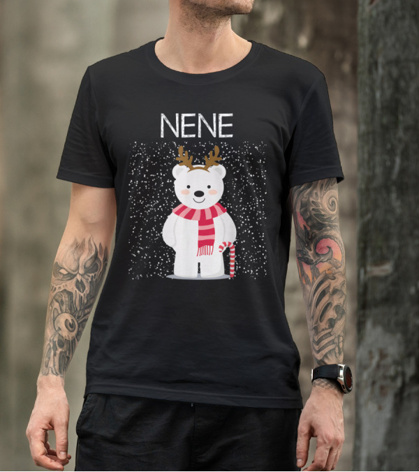Nene Bear Reindeer Antlers Candy Cane Snowflakes T-Shirt