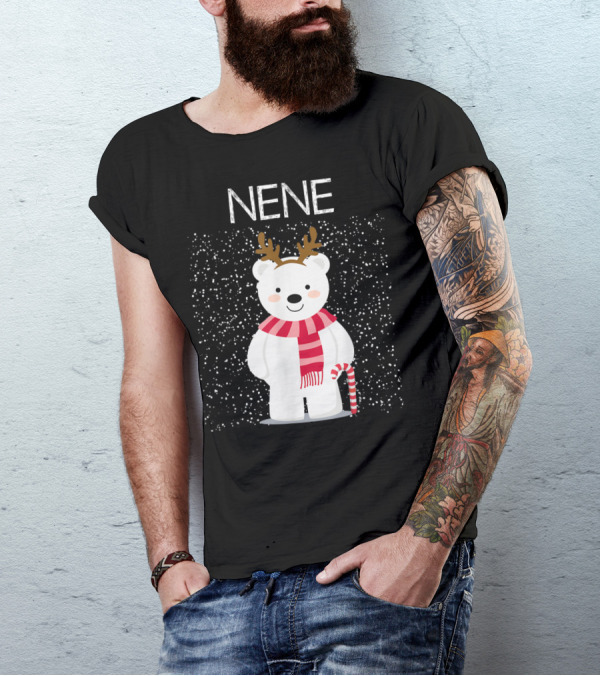 Nene Bear Reindeer Antlers Candy Cane Snowflakes T-Shirt