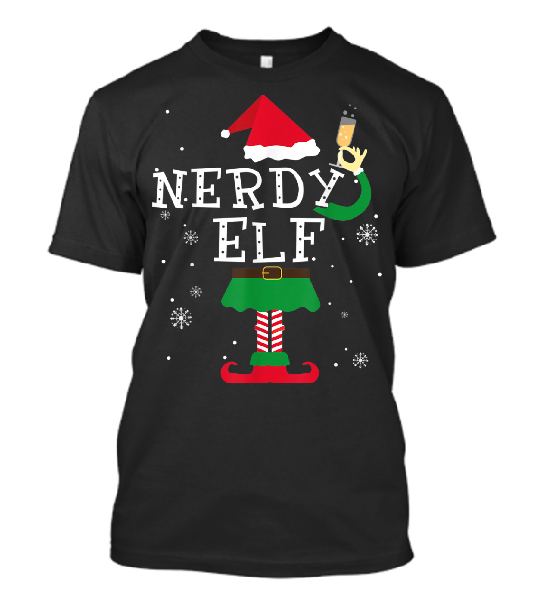 Nerdy Elf Funny Christmas Elves Santa Hat Festive Cheers T-Shirt