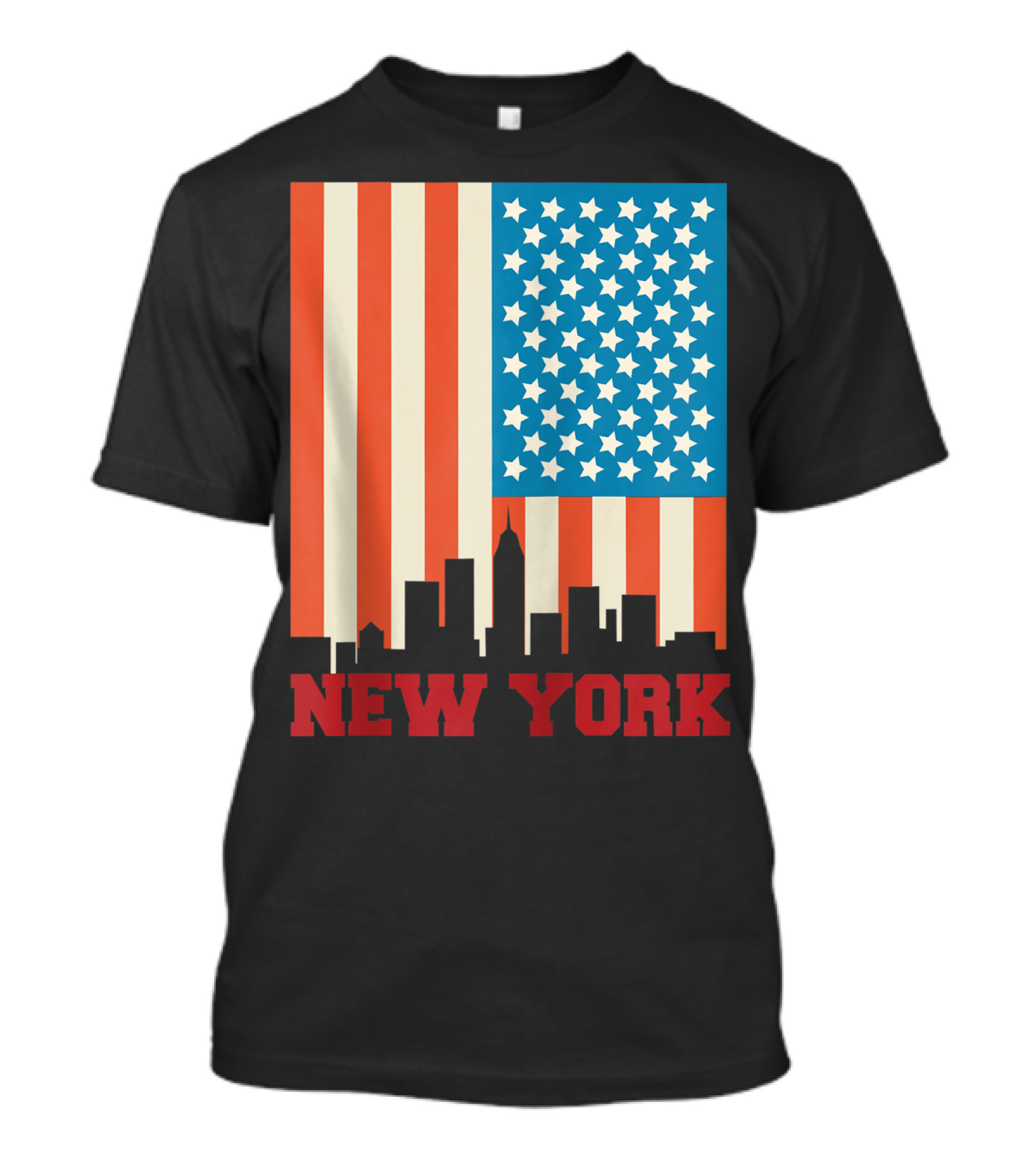 New York Skyline Vintage NYC American Flag Stars Stripes New York T-Shirt