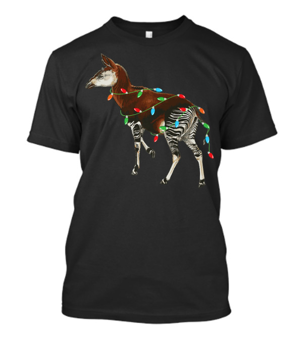 Okapi Wrapped In Colorful Christmas Lights T-Shirt