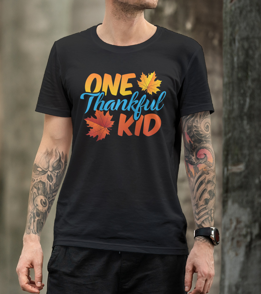 One Thankful Kid Thanksgiving Fall Leaves T-Shirt