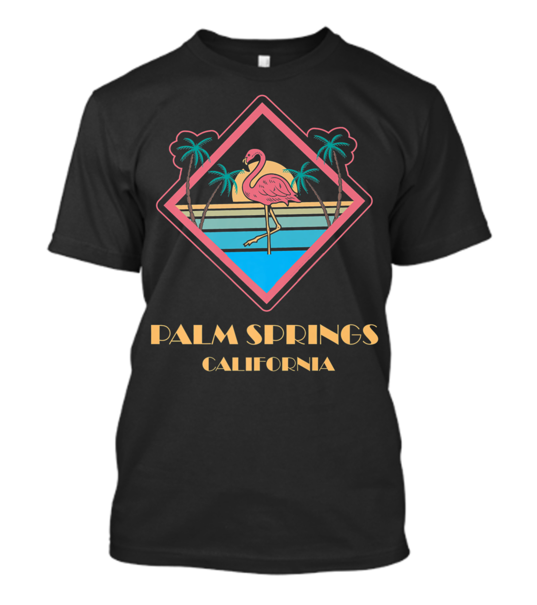 Palm Springs California Pink Flamingo Tropical Sunset With Palm Trees T-Shirt