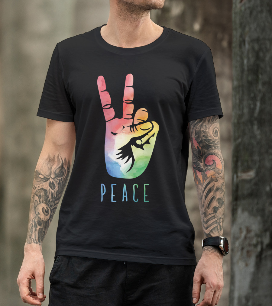 Rainbow Peace Sign Hippie Hand T-Shirt