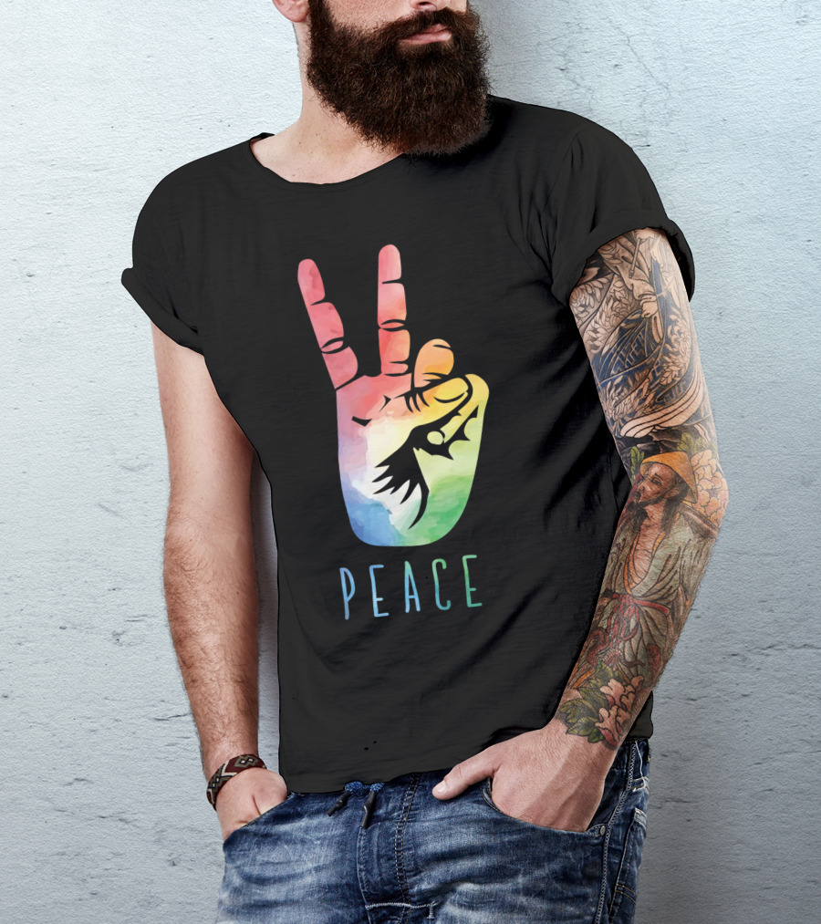 Rainbow Peace Sign Hippie Hand T-Shirt