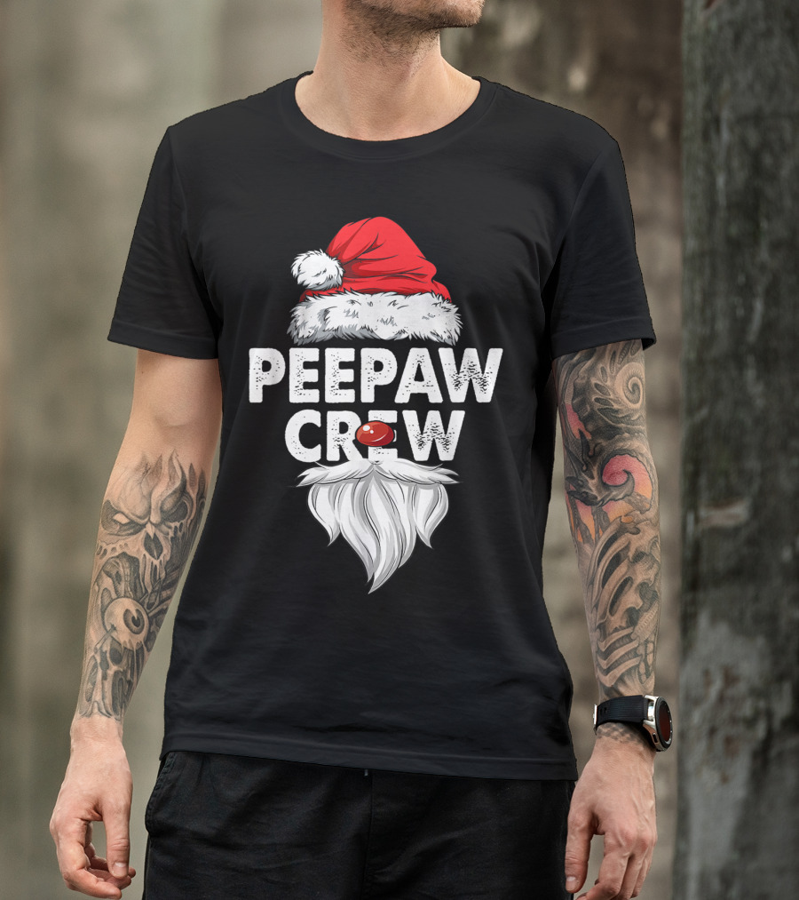 Peepaw Crew Santa Hat Beard Christmas T-Shirt
