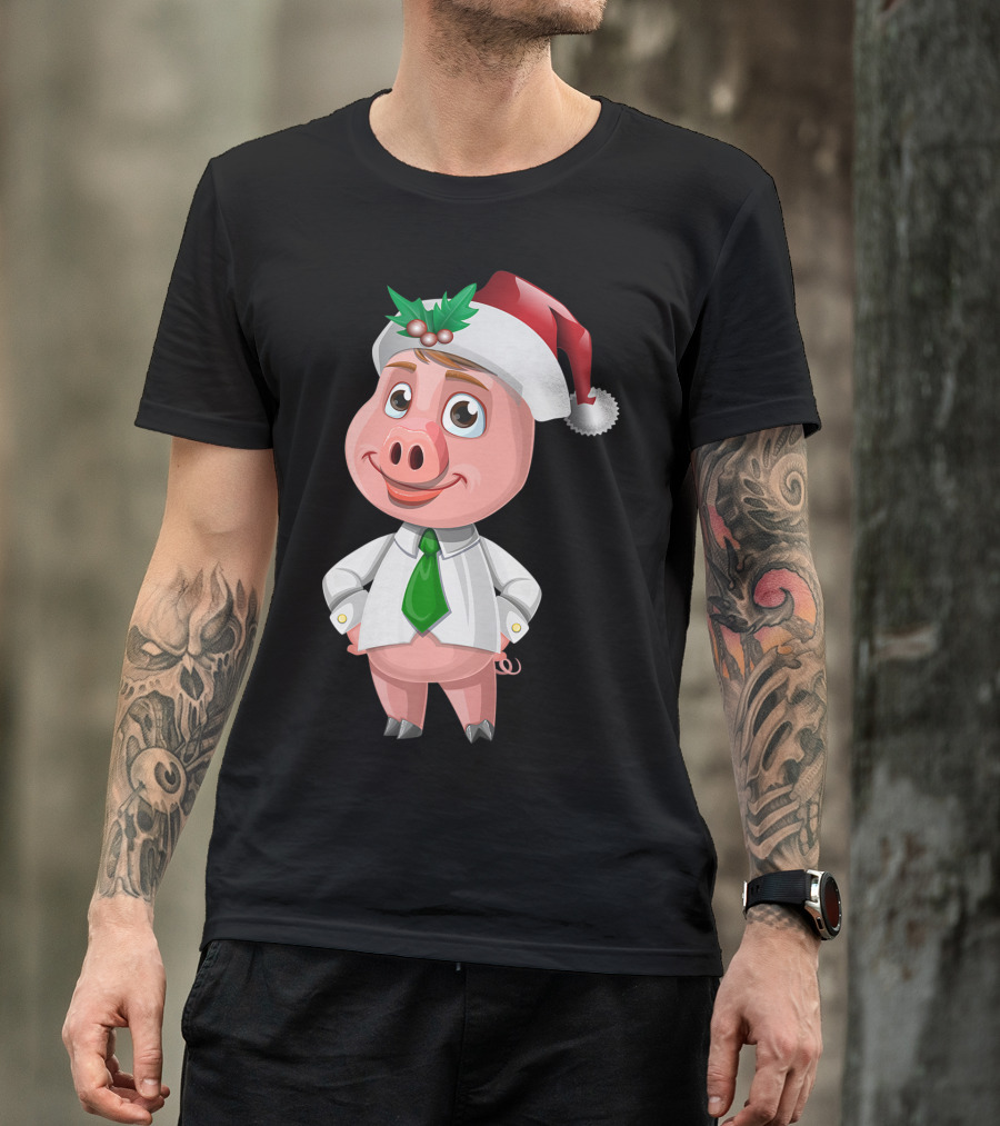 Pig Christmas Santa Hat Farmers Pet Boar Farm Wild Hog T-Shirt