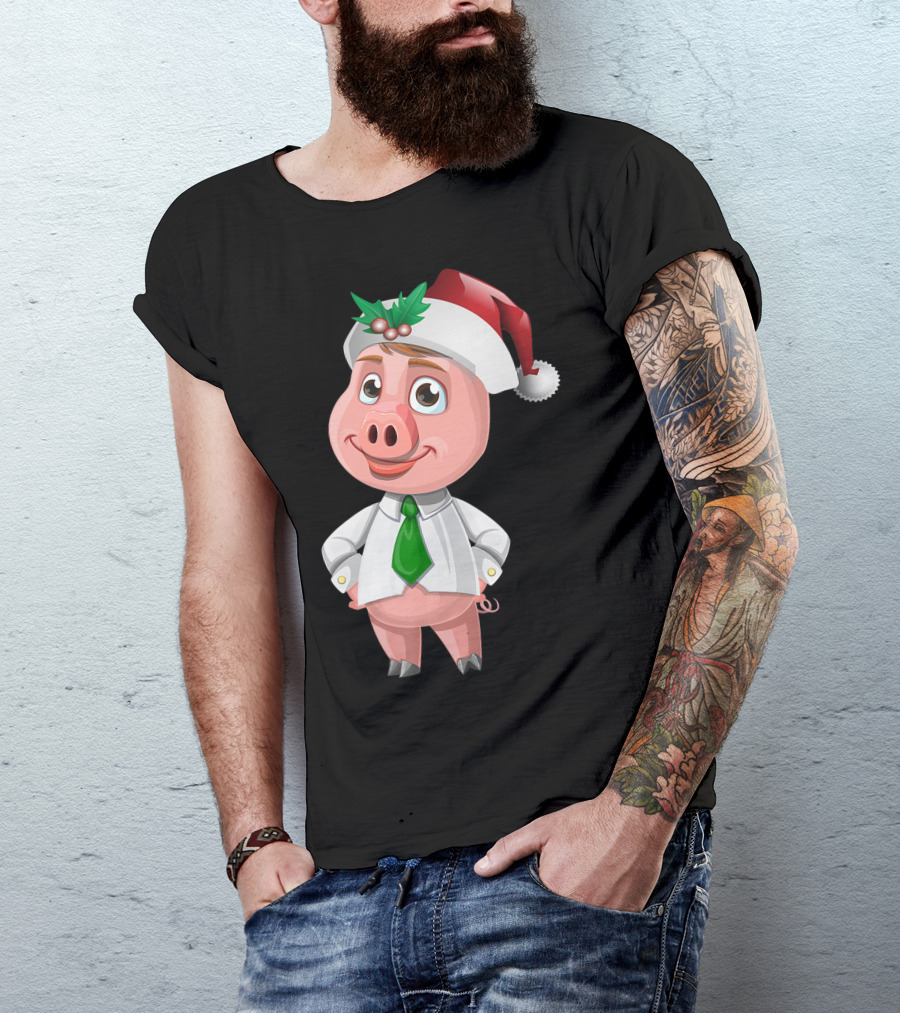 Pig Christmas Santa Hat Farmers Pet Boar Farm Wild Hog T-Shirt