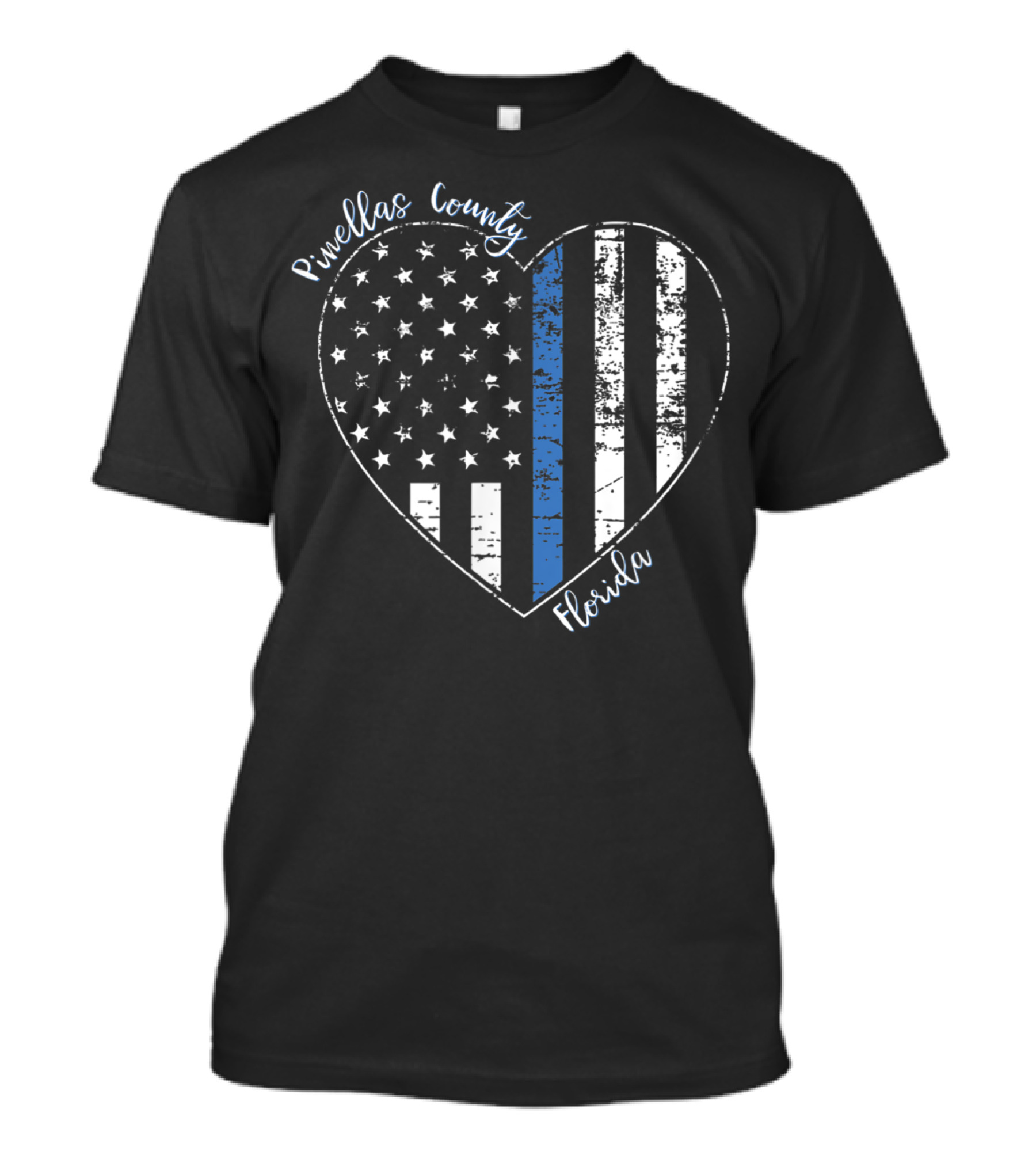 Pinellas County Florida Heart Thin Blue Line American Flag T-Shirt