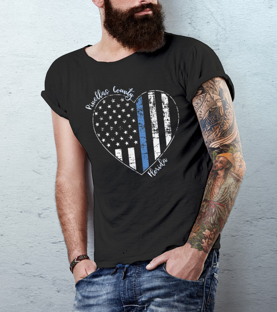Pinellas County Florida Heart Thin Blue Line American Flag T-Shirt