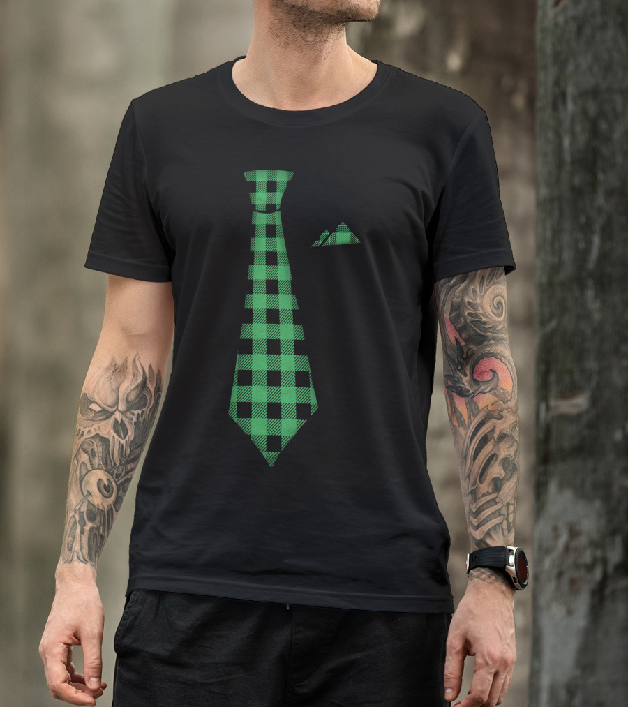 Green Plaid Fake Tie Holiday T-Shirt