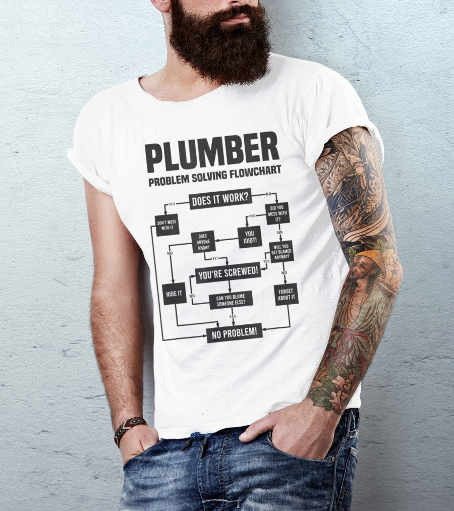 PLUMBER Problem Solving Flowchart You're Screwed No Problem T-Shirt