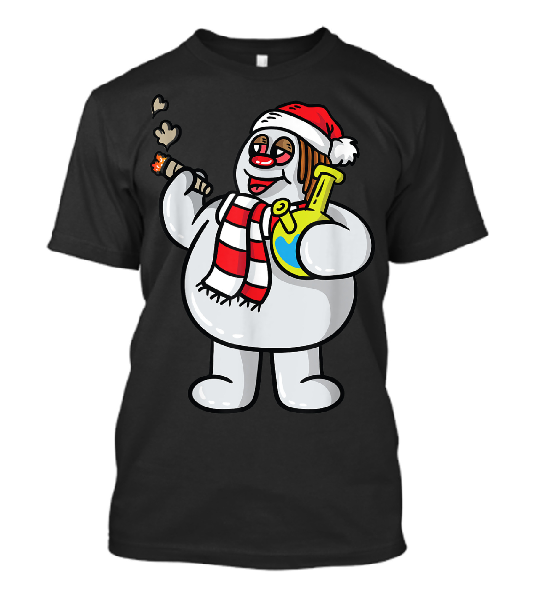 Rasta Snowman Smoking Weed Cannabis Marijuana Bong Xmas Hat T-Shirt