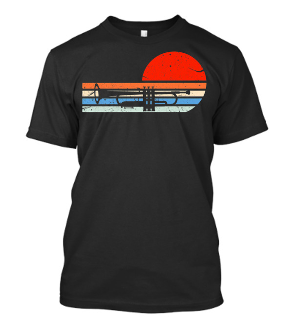 Retro Trumpet Musician Marching With Vintage Sunset T-Shirt