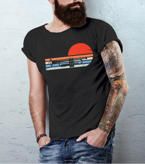 Retro Trumpet Musician Marching With Vintage Sunset T-Shirt