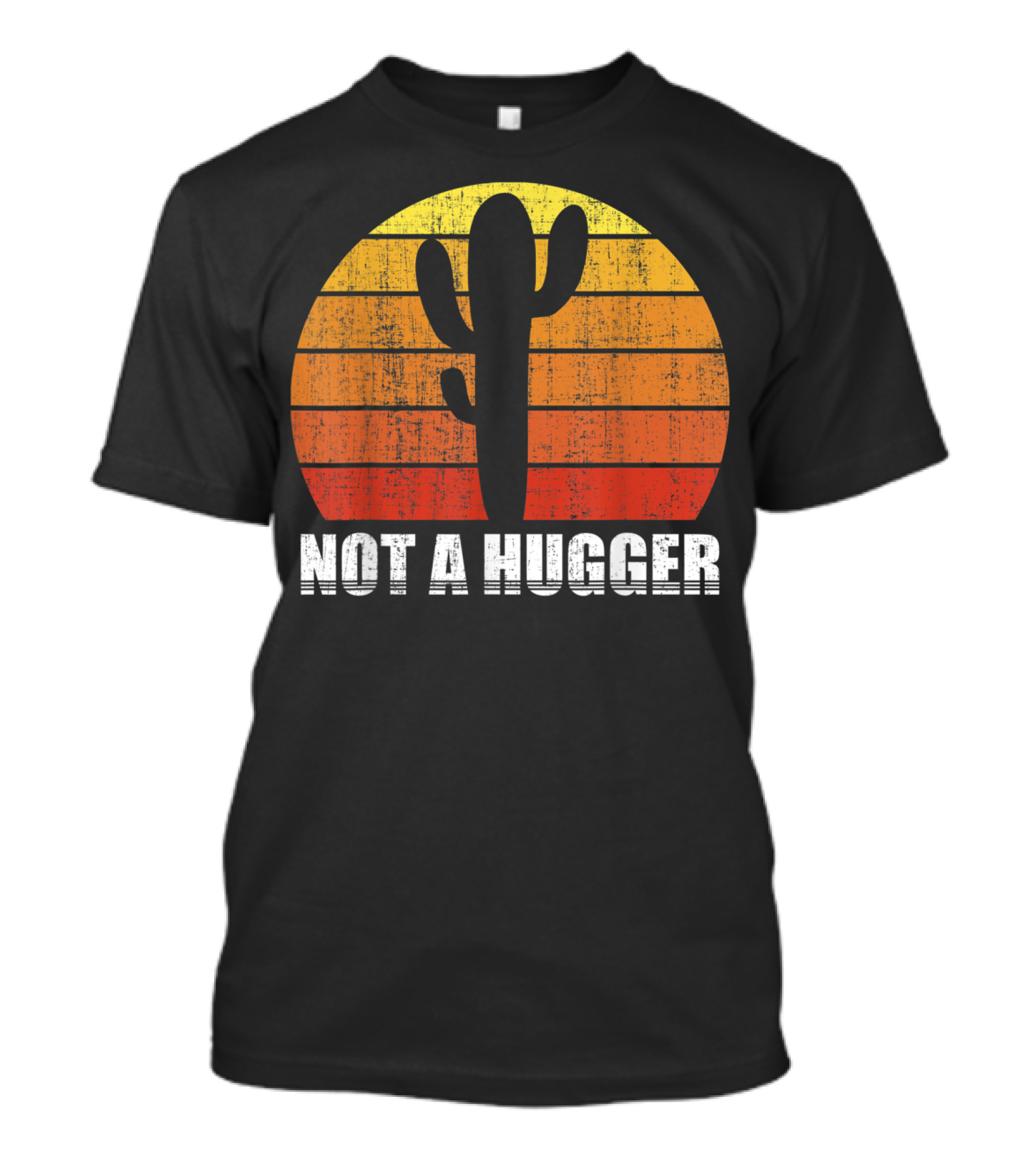 Not A Hugger Retro Vintage Sunset Sarcastic Cactus T-Shirt