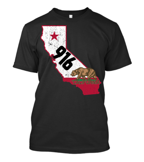 California Map With 916 And Bear Design Featuring Sacramento Area Code T-Shirt