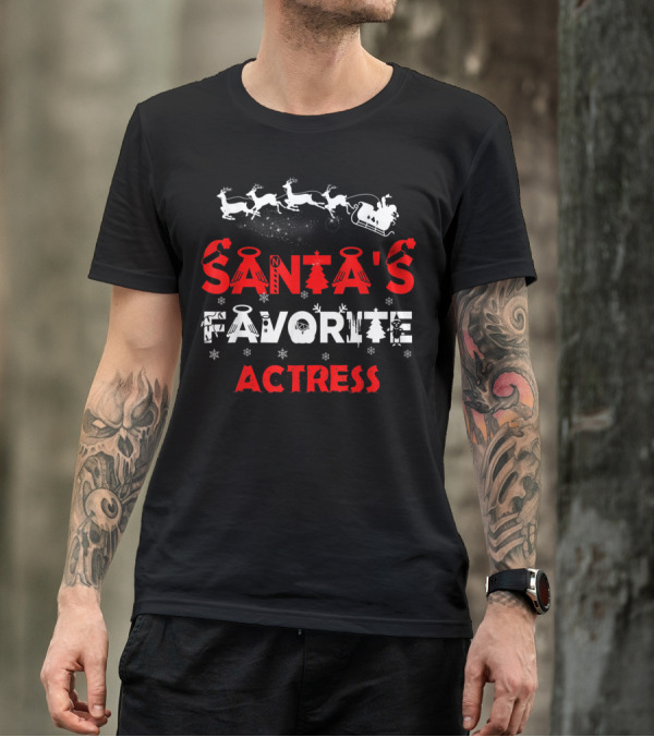 Santa's Favorite Actress Christmas Reindeer Sleigh Snowflakes T-Shirt