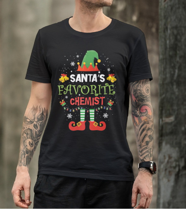 Santa's Favorite Chemist Elf Christmas Bells And Gifts T-Shirt