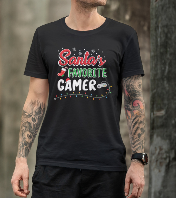 Santa's Favorite Gamer Christmas Controller Lights T-Shirt