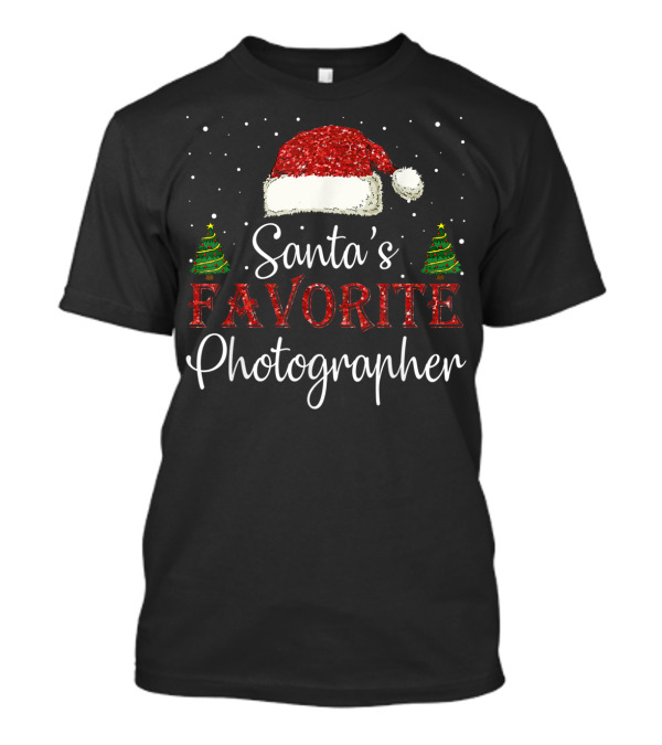 Santa's Favorite Photographer Santa Hat Christmas Trees T-Shirt