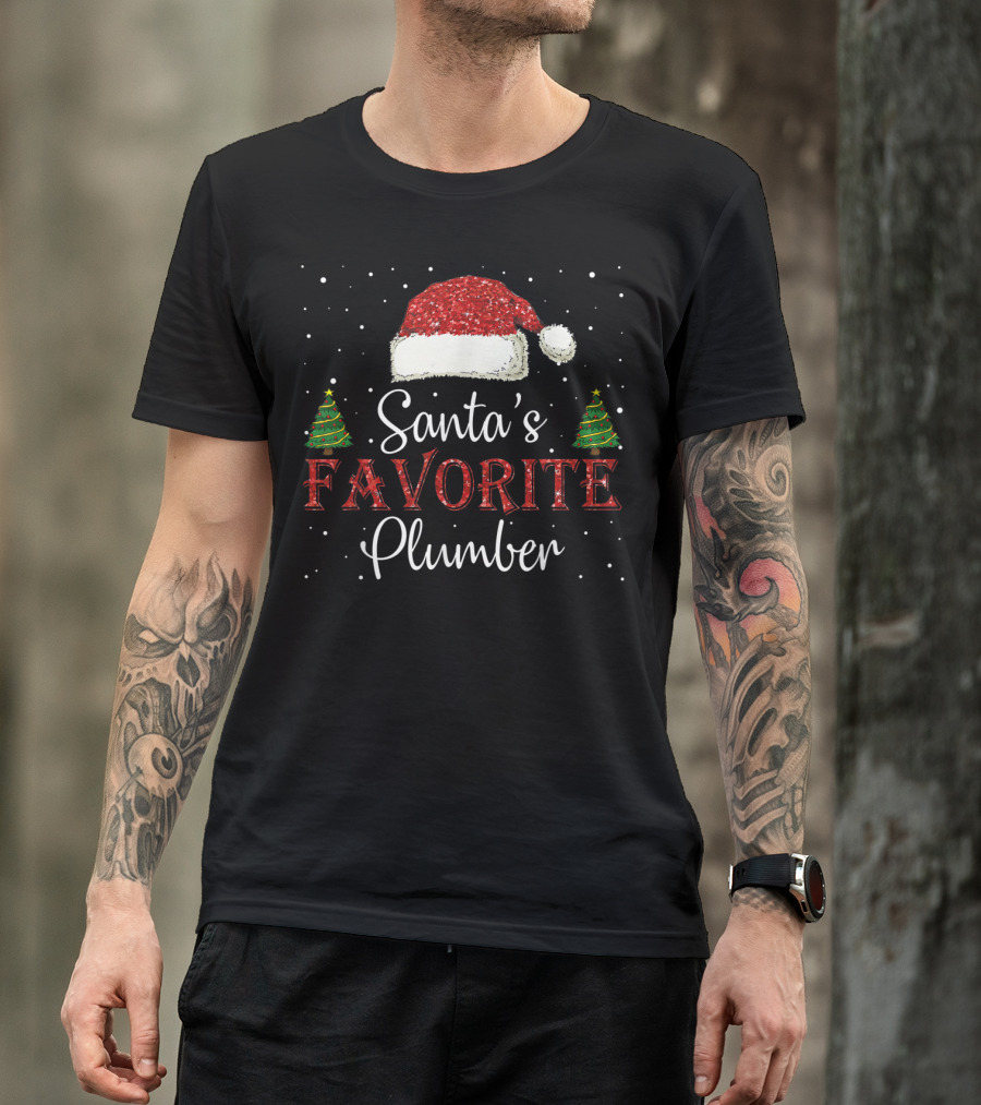 Santa's Favorite Plumber Christmas Trees Santa Hat T-Shirt