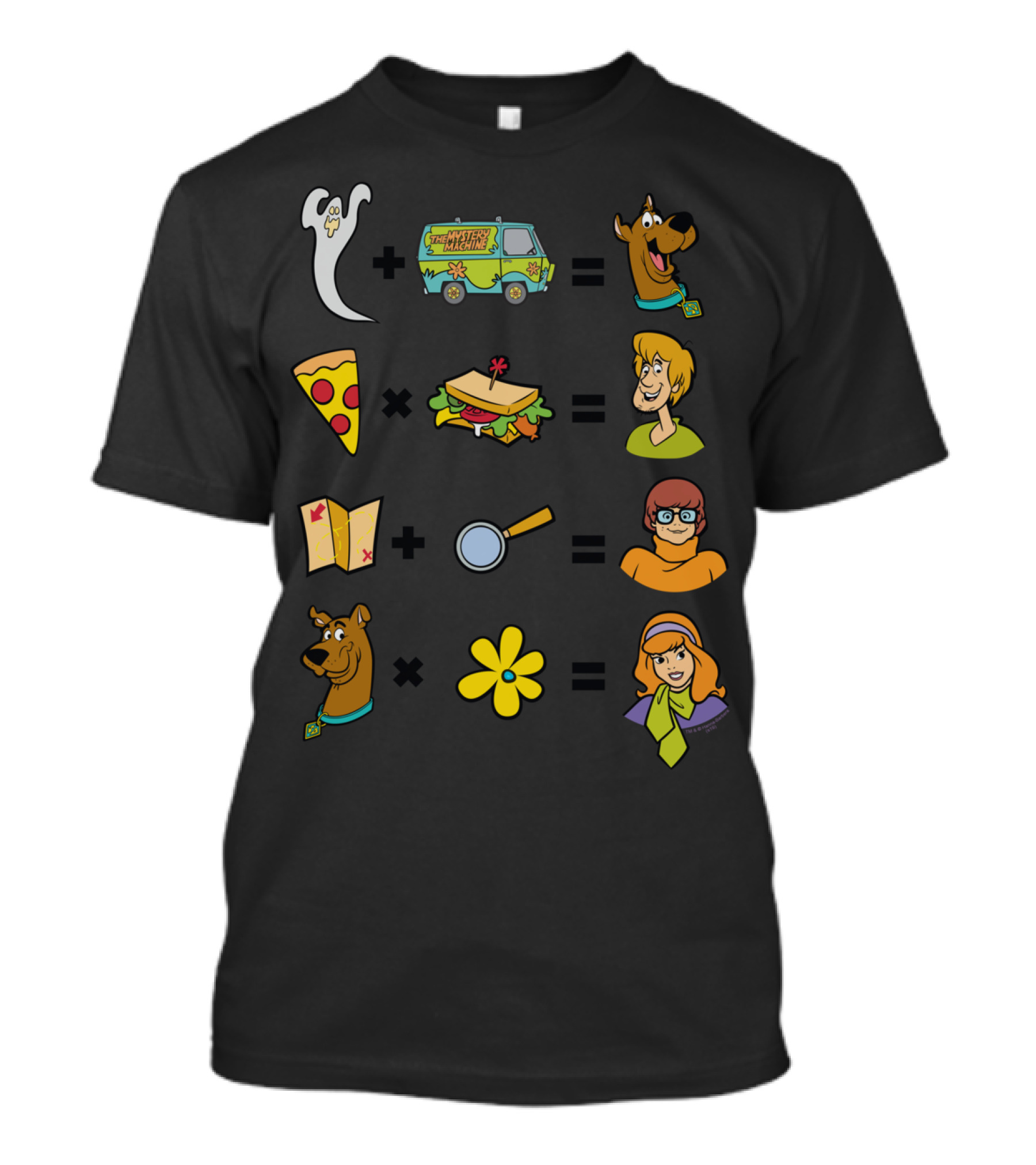 Scooby-Doo Mystery Machine Ghost Pizza Sandwich Shaggy Map Magnifying Glass Velma Flower Daphne Equations T-Shirt