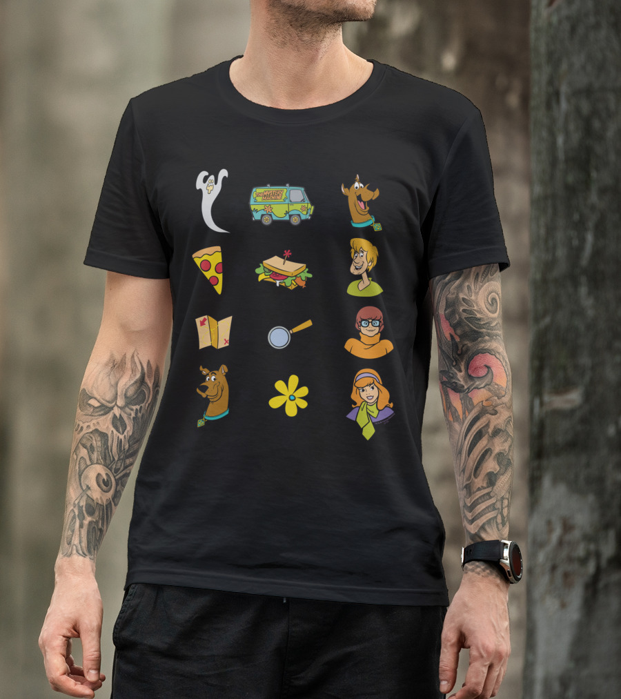 Scooby-Doo Mystery Machine Ghost Pizza Sandwich Shaggy Map Magnifying Glass Velma Flower Daphne Equations T-Shirt