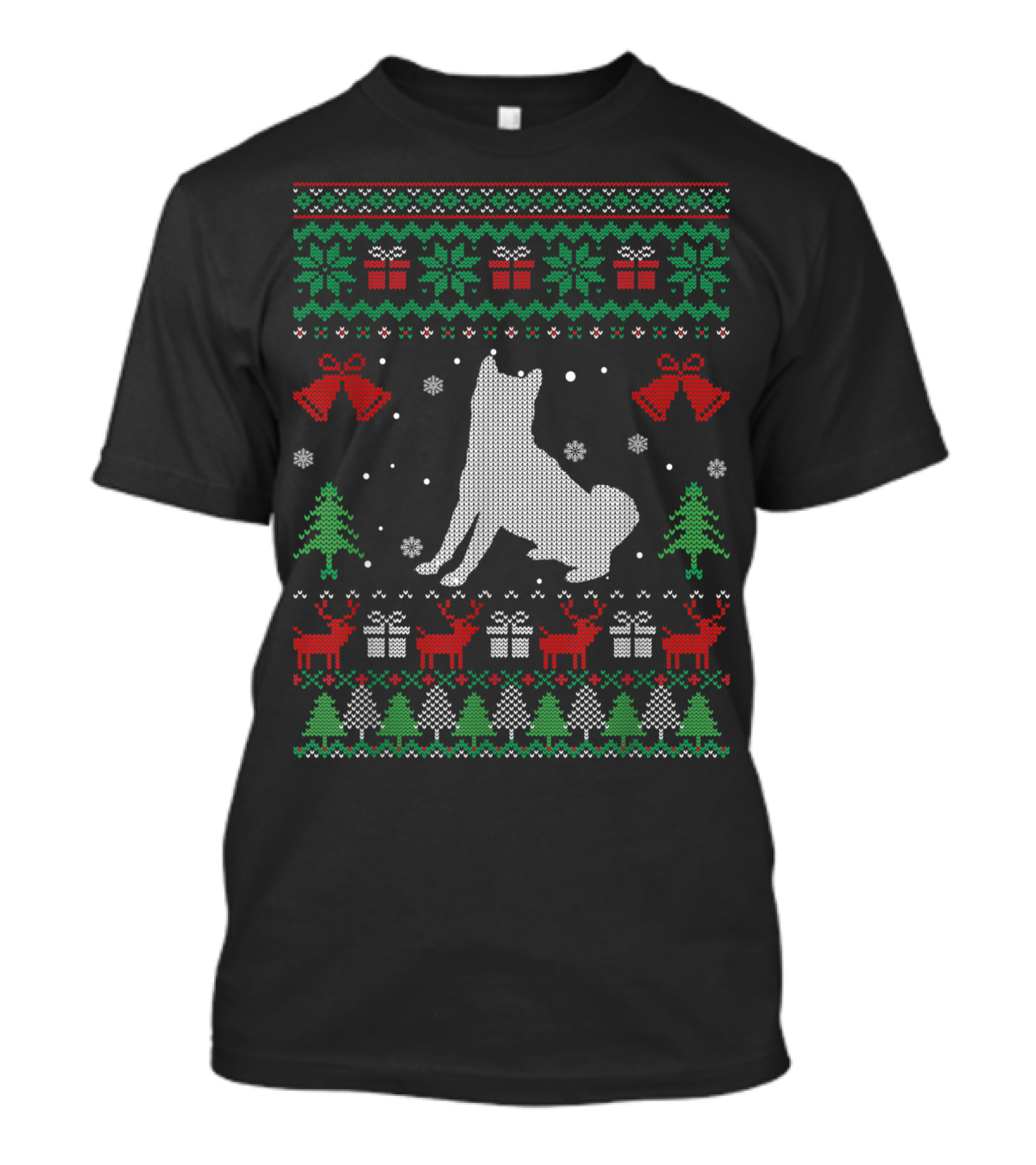 Shiba Inu Ugly Christmas Sweater Pattern With Reindeer And Gifts T-Shirt