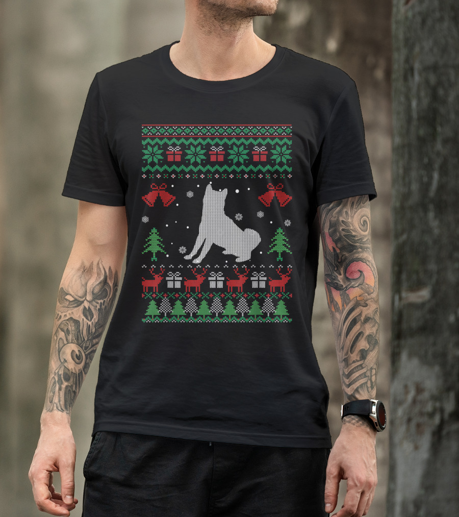Shiba Inu Ugly Christmas Sweater Pattern With Reindeer And Gifts T-Shirt