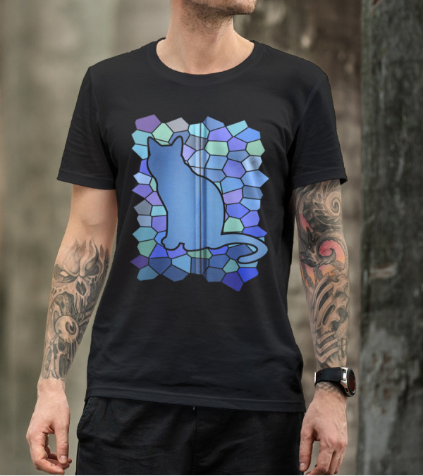 Stained Glass Cat Silhouette Design For Feline Enthusiasts T-Shirt