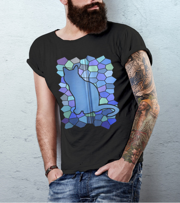 Stained Glass Cat Silhouette Design For Feline Enthusiasts T-Shirt