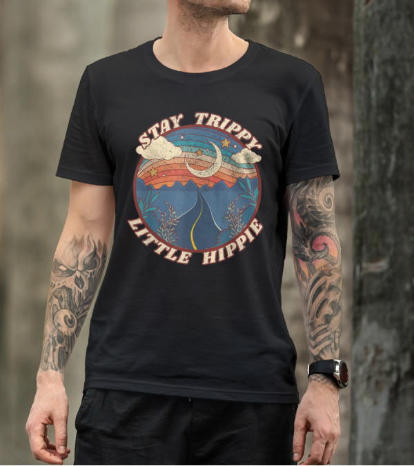 Stay Trippy Little Hippie Vintage Road Trip Moon And Stars T-Shirt