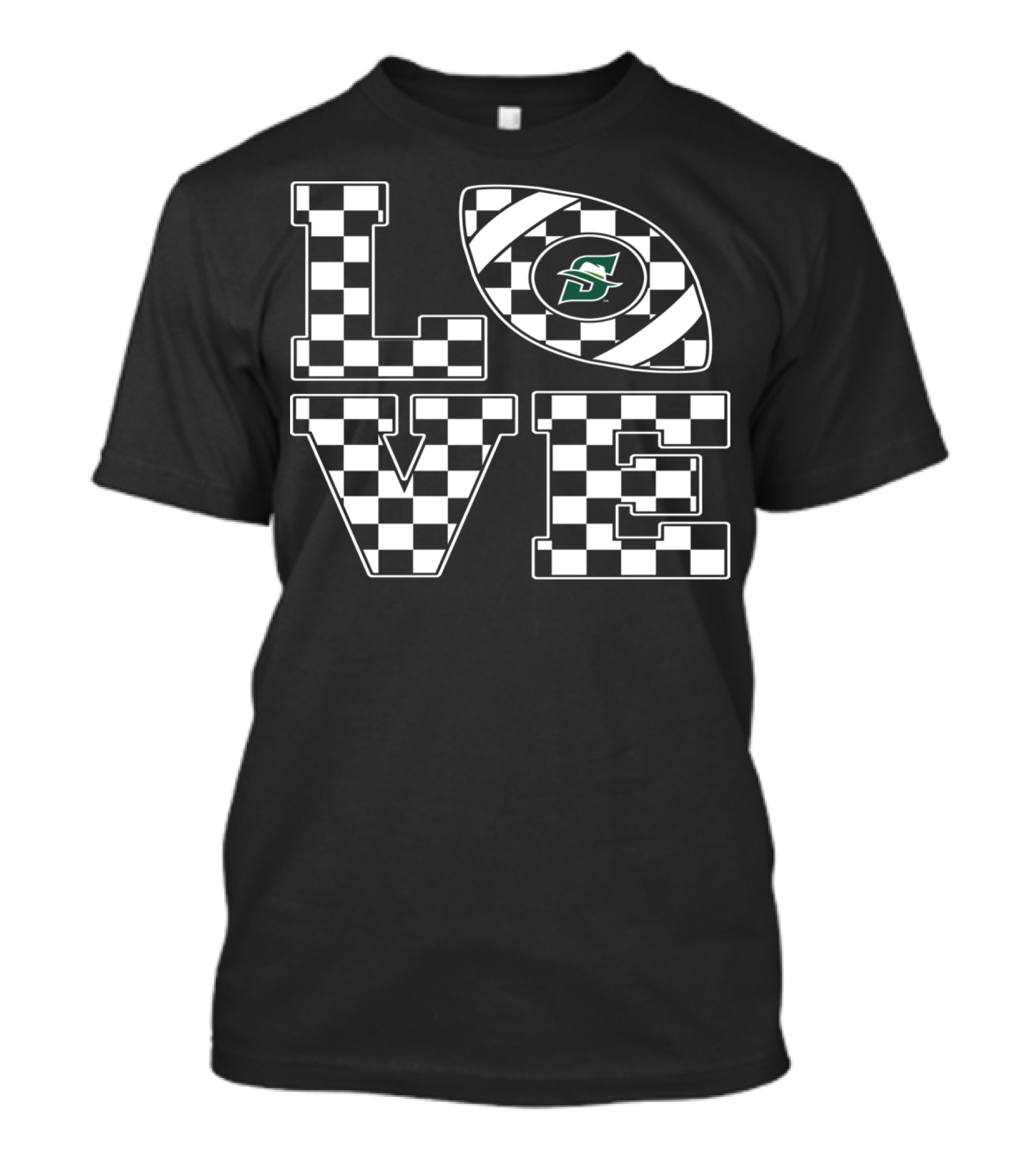 Stetson Hatters Love Football Checkered Gameday Tailgate T-Shirt