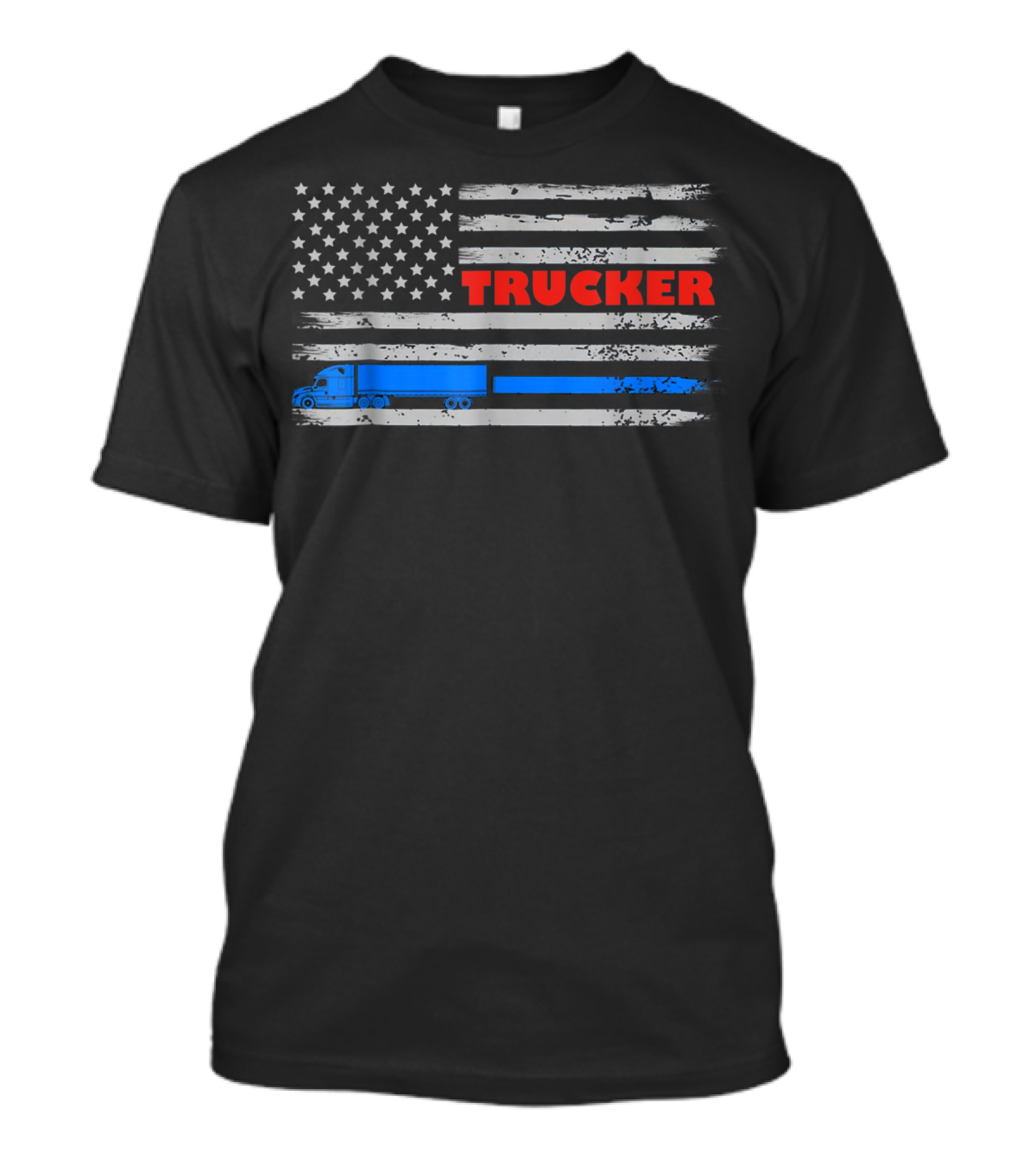 American Flag Trucker Truck Blue Line T-Shirt
