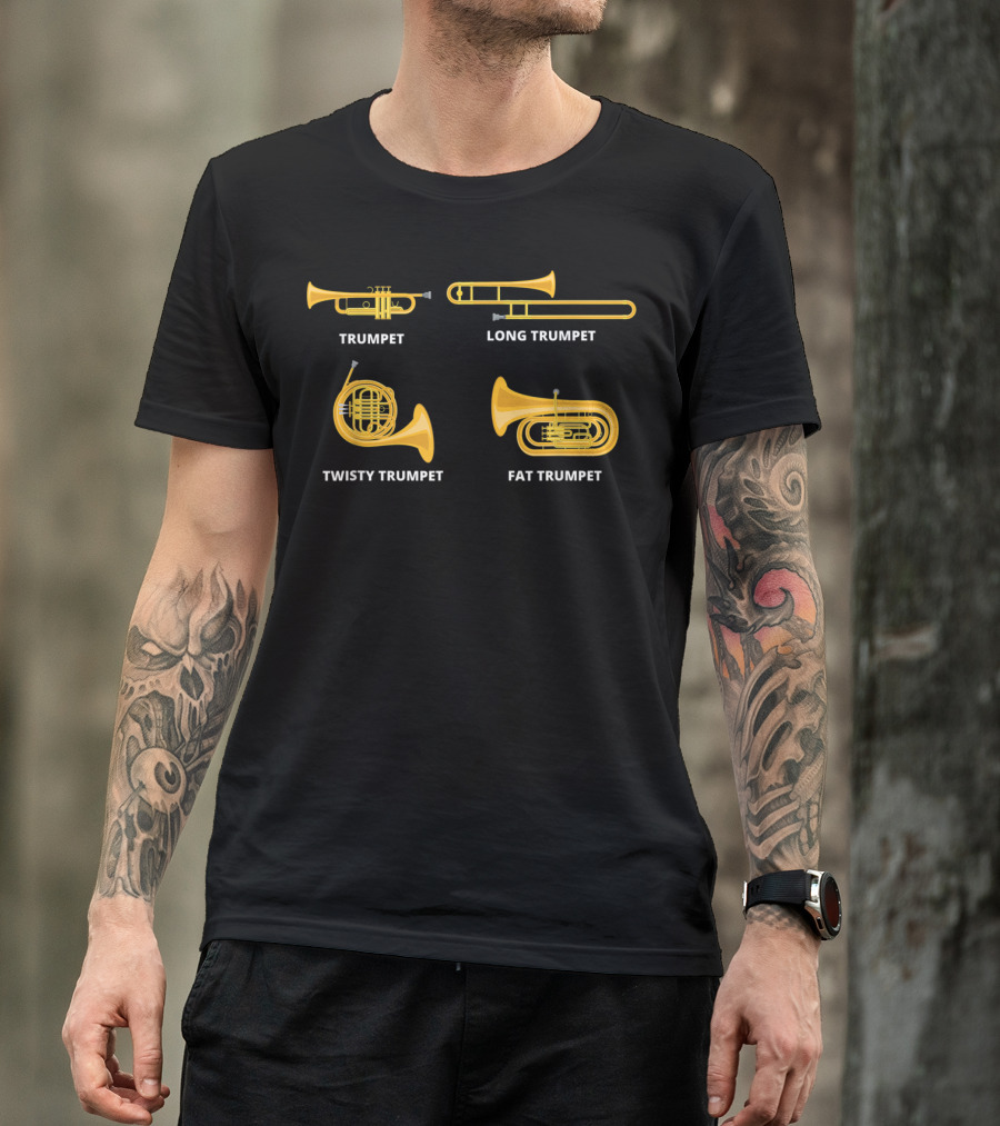 Trumpet Long Trumpet Twisty Trumpet Fat Trumpet Funny Musician Band Player Trumpeter T-Shirt
