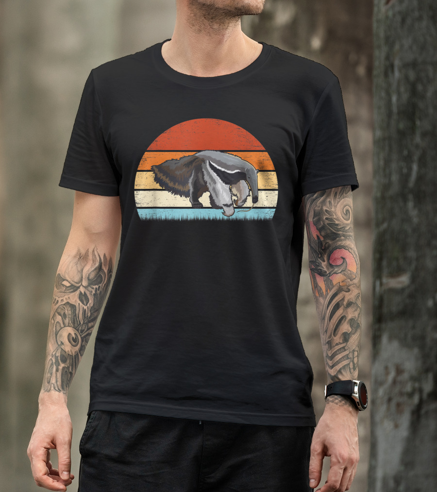 Retro Striped Anteater Wildlife Enthusiast Zookeeper T-Shirt