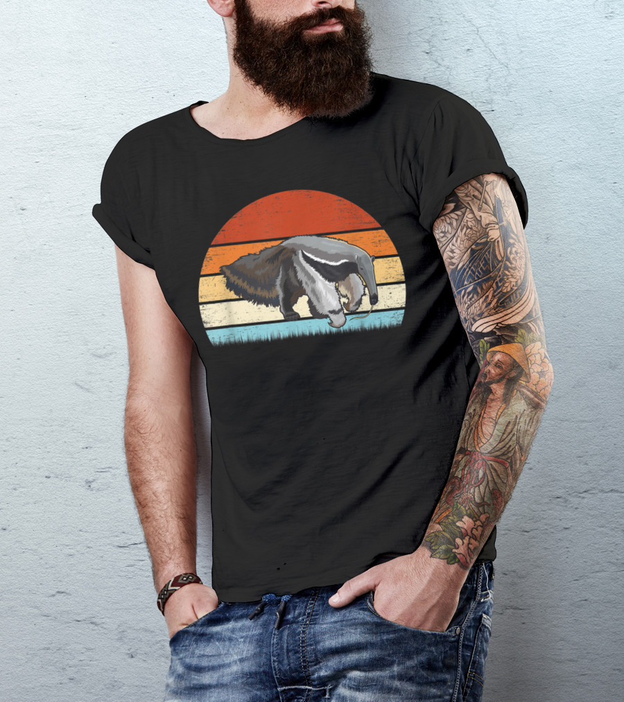 Retro Striped Anteater Wildlife Enthusiast Zookeeper T-Shirt