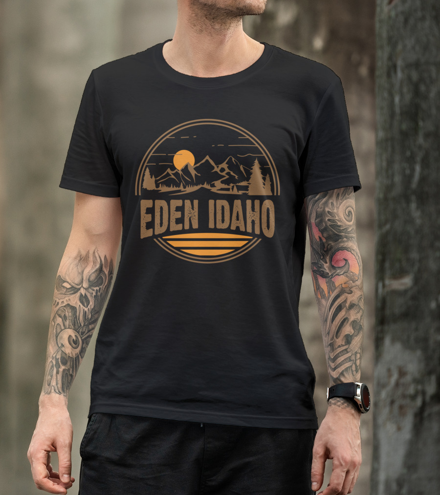 Eden Idaho Vintage Mountain Sunset Hiking T-Shirt