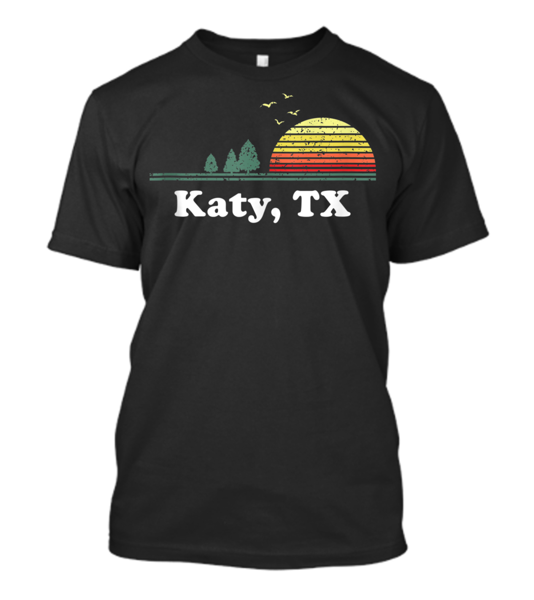 Vintage Katy TX Sunset Souvenir With Trees And Birds T-Shirt