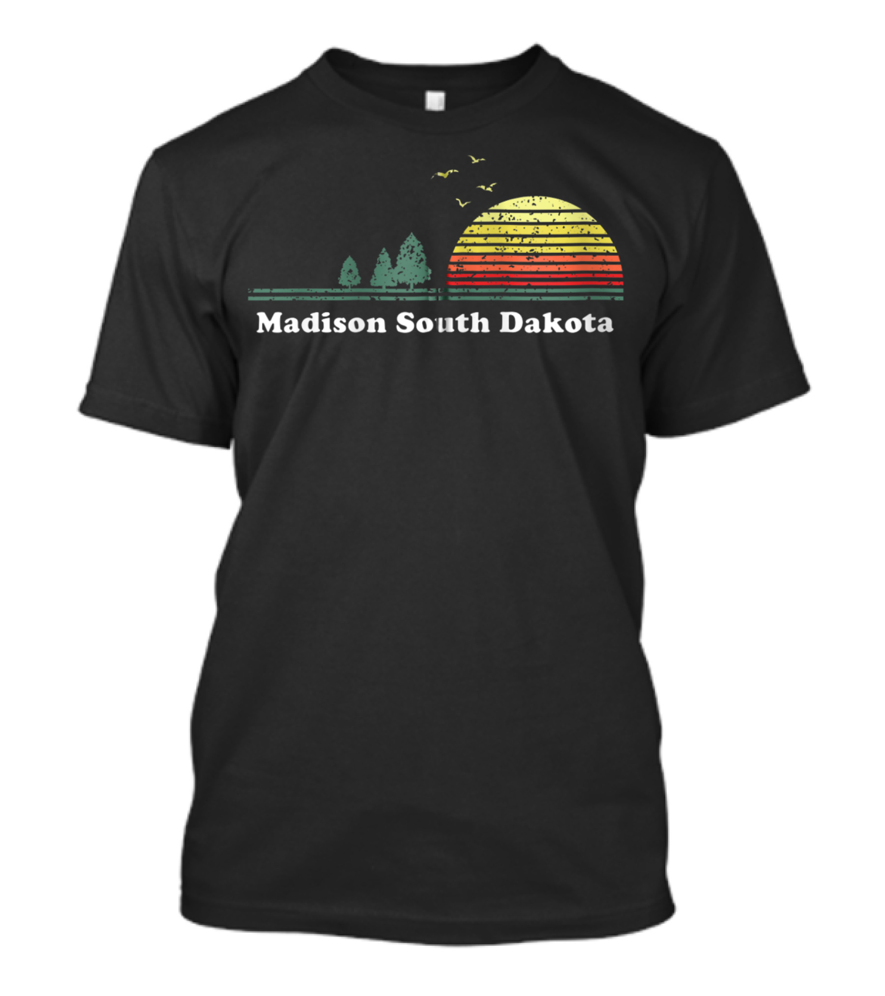 Madison South Dakota Vintage Sunset With Trees And Birds T-Shirt