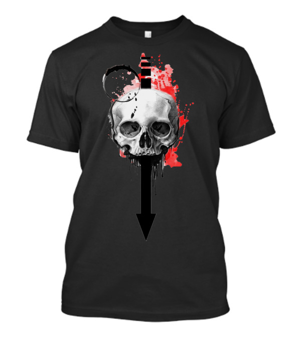Vintage Skull Gothic Style With Red Splatter And Moth Elements T-Shirt