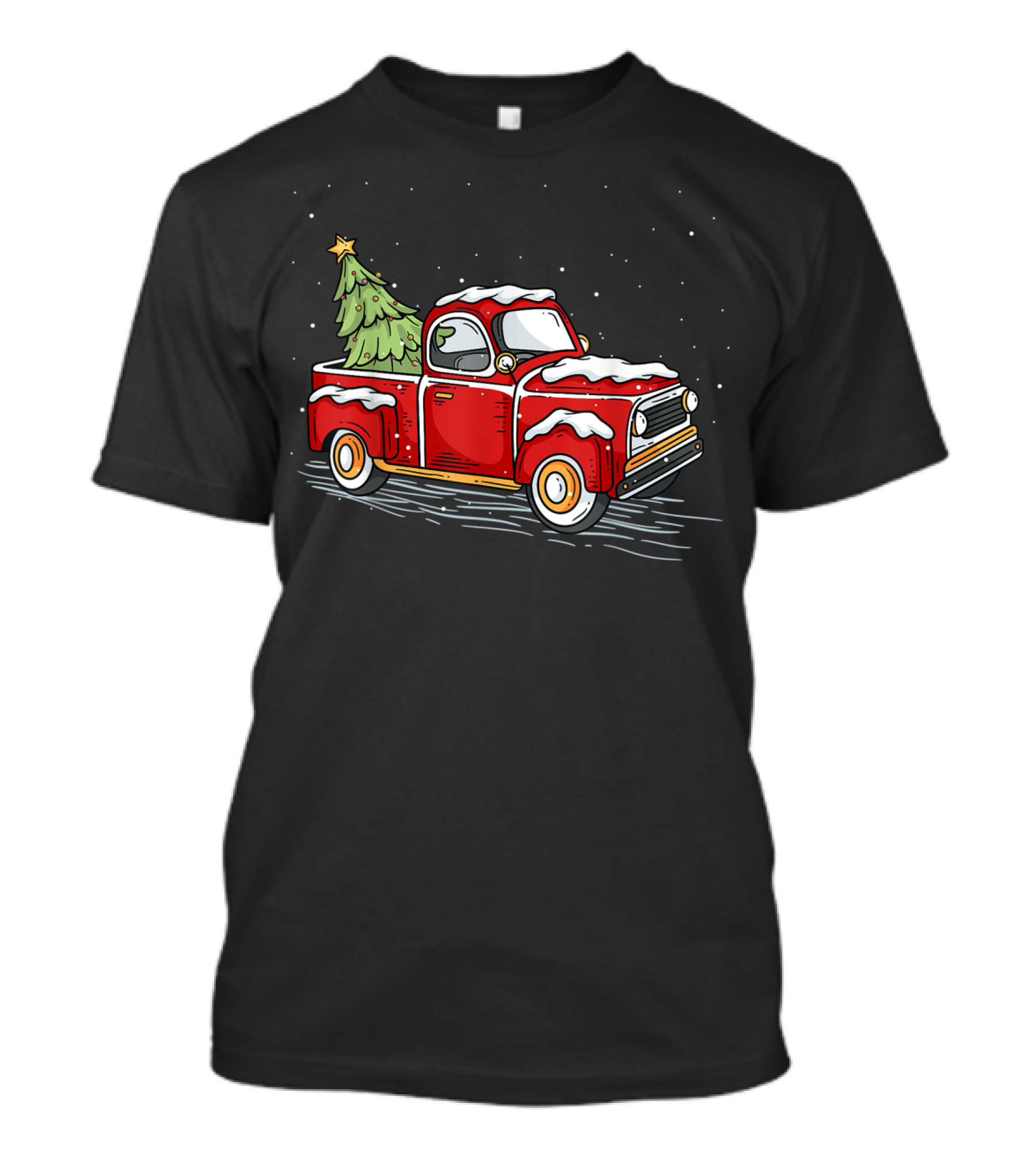 Vintage Red Truck With Christmas Tree And Snowflakes T-Shirt