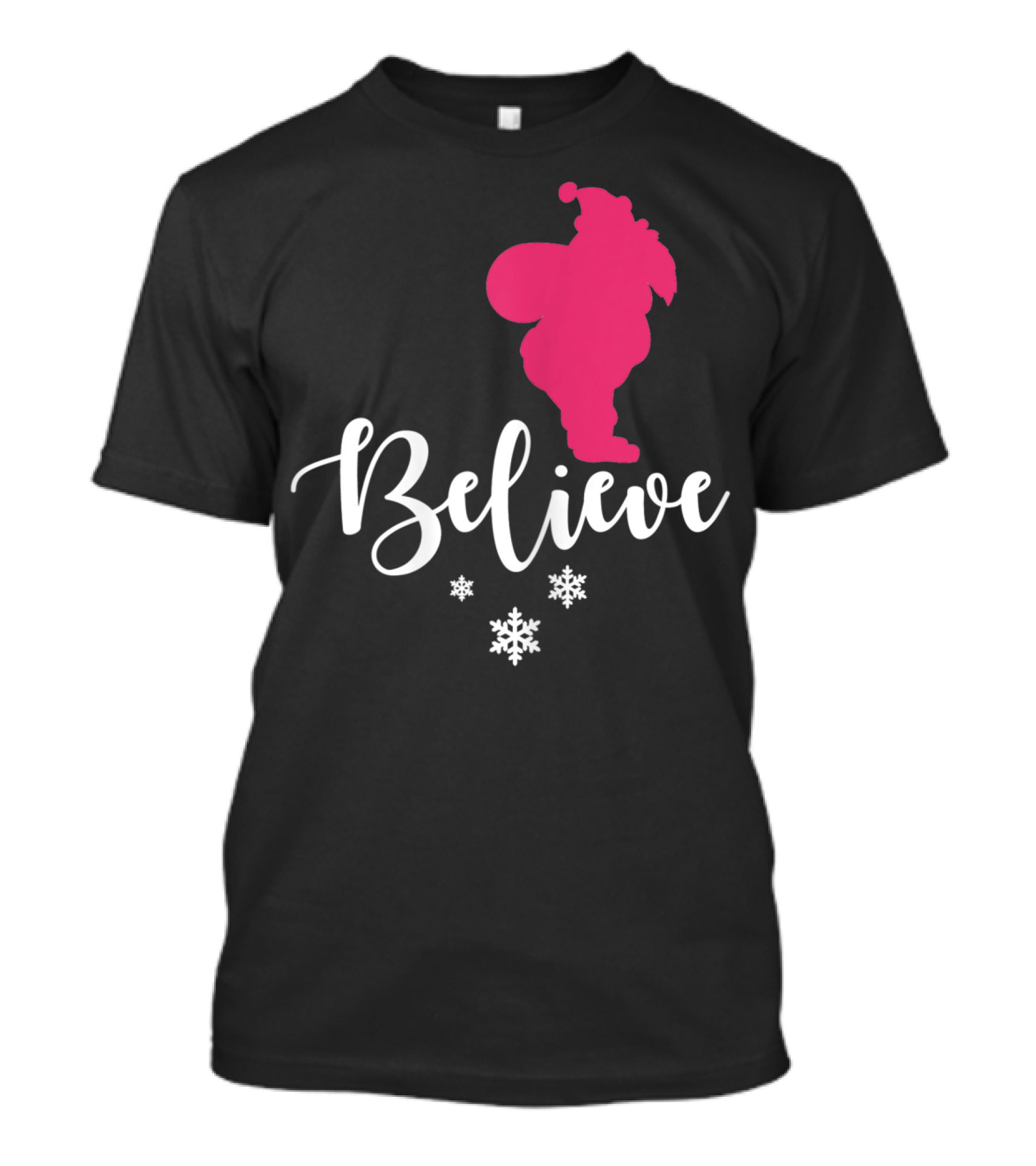 Believe Santa Silhouette With Snowflakes Christmas Party T-Shirt